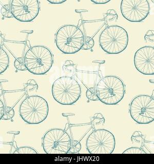 Hand-drawn Bicycles Seamless Pattern. Vintage retro background Stock Vector