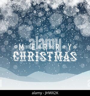 Merry Christmas Abstract Background. Blue snowdrifts and night sky. Snowfall Stock Vector