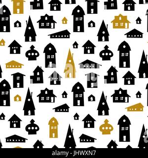 Houses. Seamless pattern. Vector Illustration. Old town background Stock Vector