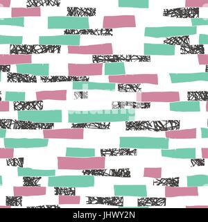 Seamless doodle blocks vertical stripes patchwork pattern Stock Vector