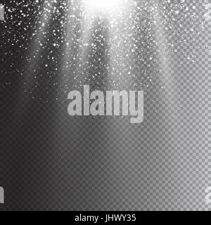Realistic falling snowflakes. Isolated on transparent background. Christmas Lantern light effect. Vector illustration Stock Vector