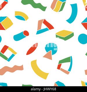 Colorful seamless vector pattern with hand drawn geometric shapes on white background. Stock Vector