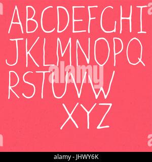 Handwritten Alphabet. White letters on textured pink background Stock Vector