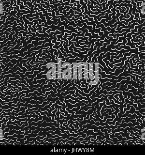 Seamless abstract vector pattern with hand drawn white curved lines on black background. Abstract doodles pattern background Stock Vector
