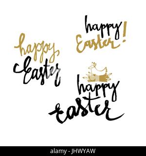"Happy Easter" calligraphy. Set of holiday greetings. Hand drawn vector illustration Stock Vector