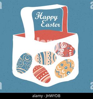 Greeting card with with Easter eggs. Easter basket. Stock Vector