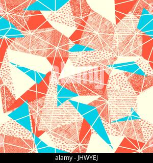 Geometric seamless pattern in retro style. Vintage background.Triangles and hand drawn patterns. Low poly seamless repeat pattern. Triangular facets.  Stock Vector