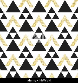 Gold geometric triangle background. Abstract seamless pattern with triangles in gold and dark gray. Stock Vector