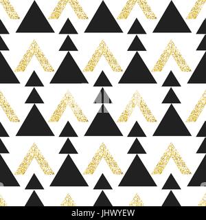 Gold geometric triangle background. Abstract seamless pattern with triangles in gold and dark gray. Stock Vector