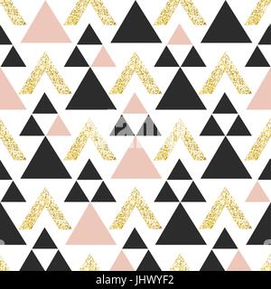 Gold geometric triangle background. Abstract seamless pattern with triangles in gold and dark gray. Stock Vector