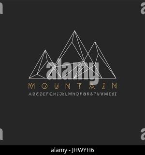 Mountain line icon, outline vector logo illustration, linear pictogram isolated on black. With thin line alphabet for your headline. Stock Vector