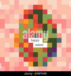 Easter egg colorful image and "Happy Easter" greetings. Pixel style illustration. Stock Vector