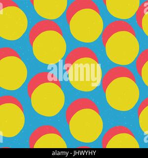 Pop-art style seamless print. Yellow Circles and Red shadow on Blue Background. Abstract Monochrome Seamless Pattern. Stock Vector
