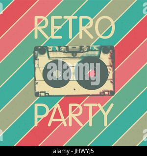 Retro music party poster design. Disco music vintage party invitation template. Stock Vector