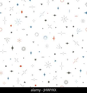 Geometric seamless pattern. Stars, planets, comets. Stock Vector