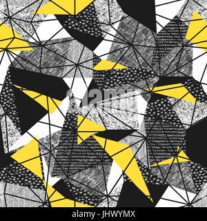 Geometric seamless pattern in retro style. Vintage background.Triangles and hand drawn patterns. Low poly seamless repeat pattern. Triangular facets.  Stock Vector