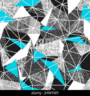Geometric seamless pattern in retro style. Vintage background.Triangles and hand drawn patterns. Low poly seamless repeat pattern. Triangular facets.  Stock Vector