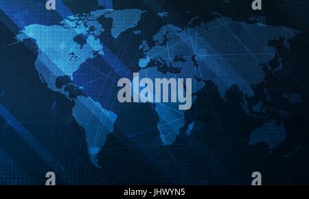 Abstract blue world map background.  Digital global technology concept. Vector Illustration. Stock Vector