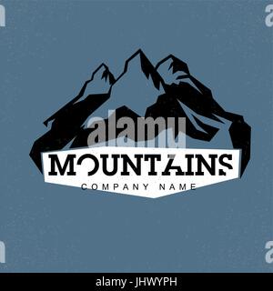 Blue Peaks. Mountains illustration. Vector abstract logo for adventure theme. Composed on blue background with textured layer. Mountaineering logotype Stock Vector