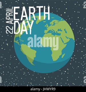 Earth day poster design in flat style. Planet in space background vector illustration. Save the planet concept. Stock Vector