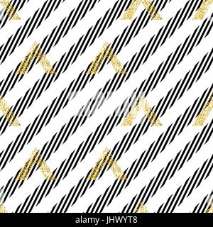 Gold geometric triangle with diagonal lines background. Modern golden seamless pattern Stock Vector