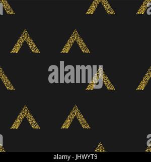 Gold geometric triangle on black background. Abstract semless pattern. Stock Vector