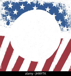 American flag patriotic background. US flag with  circle blank space for text. US patriotic design template. American stars and stripes background. Stock Vector