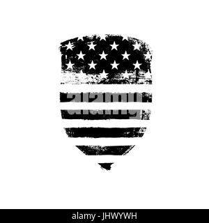 Defence symbol. Shield icon shaped american flag. Monochrome vector illustration. Stock Vector