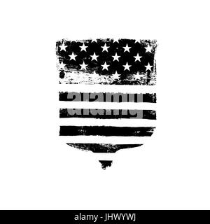 Defence symbol. Shield icon shaped american flag. Monochrome vector illustration. Stock Vector