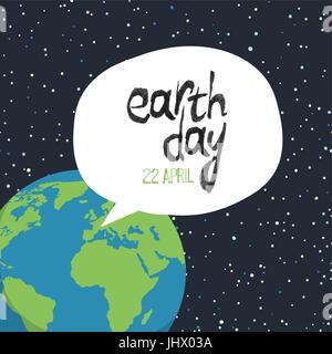 Earth day postcard design. Planet in outer space. Vector illustration. Stock Vector