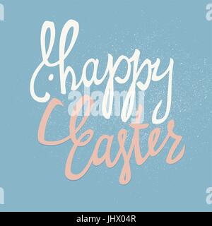 "Happy Easter" calligraphy with banny silhouette and texture effect. Holiday greetings logotype. Hand drawn vector lettering. Bunny ears and Easter gr Stock Vector