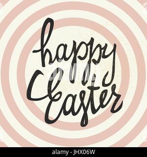 "Happy Easter" calligraphy with gold texture effect. Holiday greetings logotype. Hand drawn vector lettering. Circle radial lines background. Easter g Stock Vector