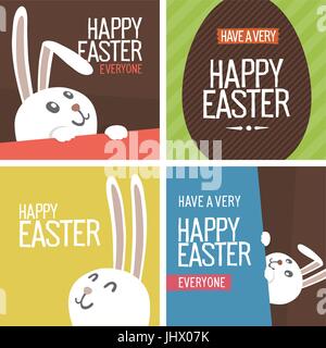 Set Of Happy Easter postcards with eggs And bunny. Stock Vector