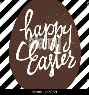 Happy Easter calligraphy greeting card. Diagonal lines background pattern. Gold textured vector illustration Stock Vector