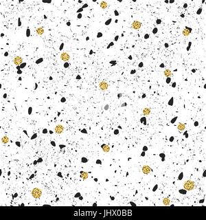 Seamless chaotic particles pattern. Golden dots. Black particles on white. Fashion pattern seamless print Stock Vector