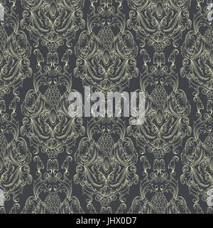 Damask seamless pattern. Hand drawn ornamental element. Stock Vector