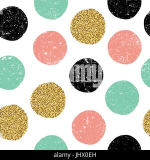 gold, green and black dots. Seamless textured pattern on white background. Stock Vector