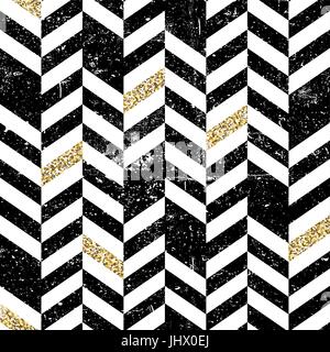Seamless Chevron Pattern with Glittering Gold Elements Stock Vector