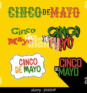 Cinco de Mayo badges. Holiday typography design set. Vector Cinco de Mayo logotypes collection. Stock Vector