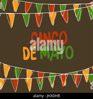 Cinco de Mayo Postcard. Holiday Pennant Bunting. Hand drawn vector illustration Stock Vector