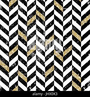 Gold and black chevron pattern. Vintage seamless chevron pattern. Grunge and textured Stock Vector