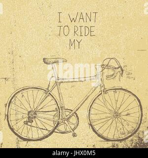 Bicycle vintage poster. I want to ride my bicycle vector illustration. Retro background Stock Vector