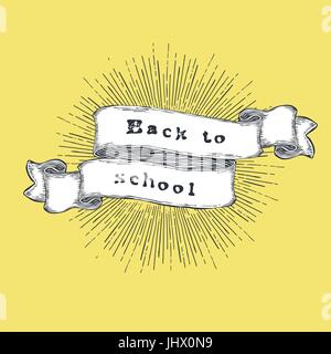Back to school. Vintage hand-drawn quote on ribbon. Welcome banner vector illustration Stock Vector