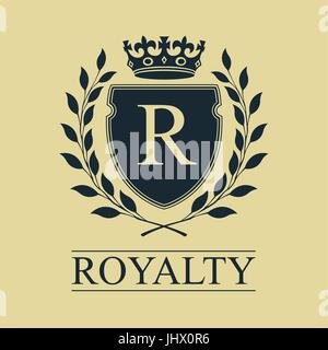 luxury imperial coat of arms template, laced heraldic shield with king ...