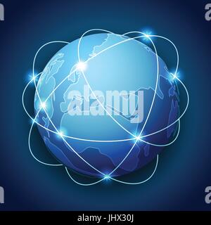 Abstract Earth with Planetary Ring Design. Network Link Around The World Technology Background. Vector Illustration Stock Vector