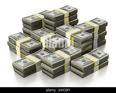 100 Dollar lots stack isolated on white background. 3D illustration. Stock Photo