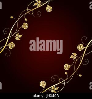 Gold flowers on dark background. Stock Vector