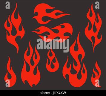 Red fire, old school flame elements, isolated vector illustration Stock Vector