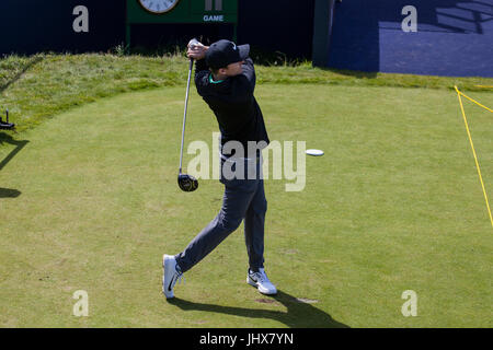 Southport, Merseyside, UK. 16th July 2017. Russel Henley Bright sunshine for the 1st day of practice at the British Open Championships at Royal Birkdale. The Open has returned to Royal Birkdale, one of the world’s most renowned links courses, for the tenth time in its history. Credit: MediaWorldImages/Alamy Live News Stock Photo