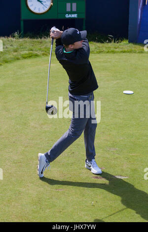 Southport, Merseyside, UK. 16th July 2017. Bright sunshine for the 1st day of practice at the British Open Championships at Royal Birkdale. The Open has returned to Royal Birkdale, one of the world’s most renowned links courses, for the tenth time in its history. Credit: MediaWorldImages/Alamy Live News Stock Photo